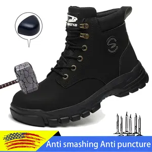 Wear-resisting Men Work Safety Boots Anti-smash Anti-puncture Work Sneakers Waterproof Boots Indestructible Protective Work Boot Anti shock Construction Work Shoes work hiking boots sneakers Steel Toe