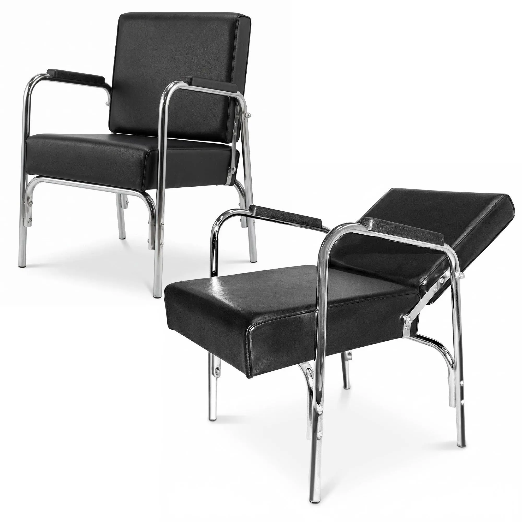 PureSana 2 Pack Chromium Ella Professional Auto Reclining Shampoo Chair, Black