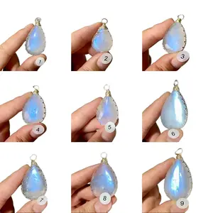 1 count Blue Moonstone Water Drop Pendant Oval Cabochon Reiki Healing Stone Necklace Jewelry Women's
