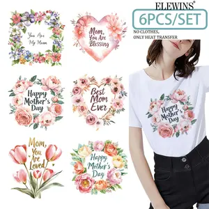 Mother's Day exclusive iron-on sticker 6-pack, ready-to-use DTF heat transfer sticker, Greeting, DIY Flower Decor. Perfect for T-shirts, hoodies, jeans, backpacks, and pillows.