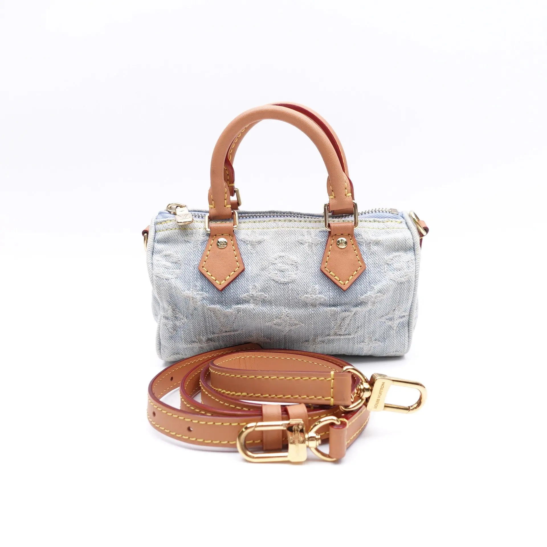 Pre-owned Louis Vuitton denim Top Handle Bag Nano Speedy Blue Monogram T10382534