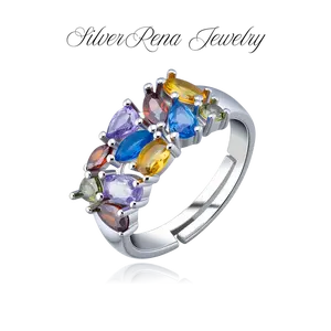 S925 Mother's Day Elegant Rainbow Stone Ring with Multi-Colored Design, Exquisite 5A CZ Jewelry for Women, Thumb Ring, Couple Ring, Wedding & Engagement Ring, Ideal for Daily Wear and Party, Valentine's Day Daughter's Birthday Anniversary Gift