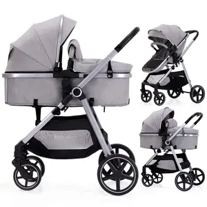 2-in-1 Baby Stroller - Folding Infant Newborn Pram Stroller with Reversible Seat - Toddler Strollers for 0-36 Months Old Babies (Grey)