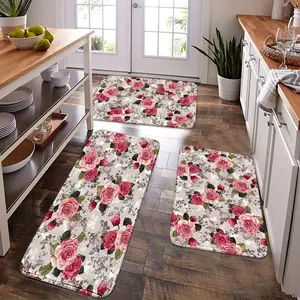 1Pc Black-Red Checkered Heart-Oil Faux-Cashmere Kitchen Rug, Oil-Resist Stain-Proof Quiet Non-Slip, Cook-Island Full-Scene Machine-Wash, Valentine Sassy Décor Multi-Size