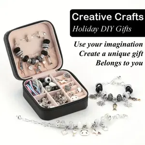 Mysterious Black DIY Bracelets Accessories for Women Jewelry Marking Kit 64Pcs Fun Beads Charms for Creative Elegant Crafts Jewelry With a Special Jewelry Box Making Bangles or Necklace Toys Gifts Girlfriend for Birthday Valentine Gifts for Her