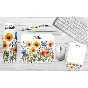 Personalized Wildflower Desk Set - Tumbler, Mousepad, Notepad & Pen