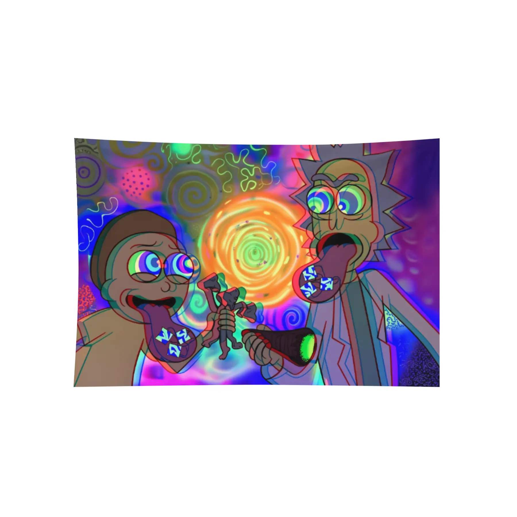 Rsefly Durable Anime Trippy Tapestry Wall Mural - Multicolor Abstract Psychedelic Cartoon Characters, Spiral Background, Hippie Whimsical Home Decor, Glueless Nail-Free Room Decorations, Home Inspo for Indoor Bedroom