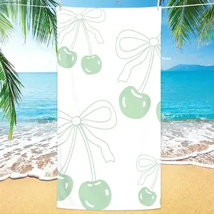 Minimalist Line Art Cherry & Bows Microfiber Beach Towel! Featuring delicate green outlines and soft shading. Stay stylish with this oversized, sand proof, and fast drying blanket. A perfect aesthetic lightweight essential for all your pool trips!