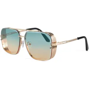 EyeconicFinds Sunglasses Mens Women Vintage Pilot Square Trendy Metal Steampunk Fishing Driving Sun Glasses B2894 Rimless Shades Windproof Polarized