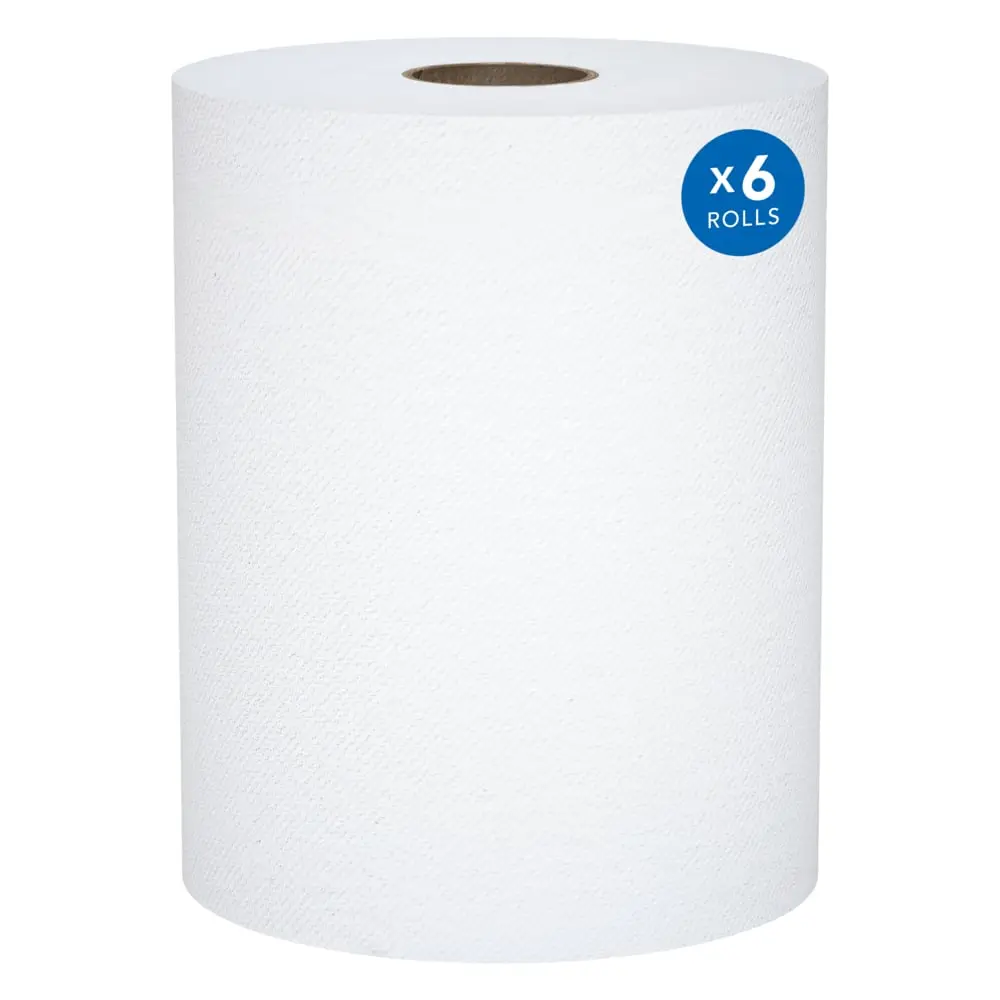 Scott KCC56158 Universal 100% Recycled Fiber Hard Roll Cleaning Towels - 8 in x 800 ft, White, Pack of 6