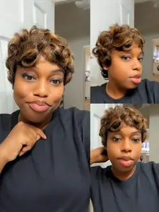 Women's Pixie Cut Wig, Curly Human Hair, Short Layered Design with Bangs, Perfect for Daily Wear, Stylish & Versatile, Curly Wigs