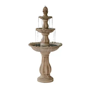 XBrand 51" 3-Tier Outdoor Water Fountain with Pineapple Top – Beige Freestanding Garden Waterfall with Pump, Auto Shut-Off, and Fiber Resin Build – Lawn & Patio Decor