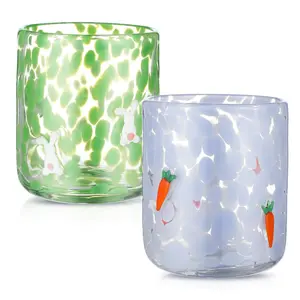 2 Pcs Easter Icon Glasses Bunny Candy Element Double Old Fashioned Hand Blown Drinkware Stemless Coffee Orange Juice Holiday Easter Cups for Boys Girls Family Friends Bestie for Easter Basket Gift Ideas  Holiday Table Centerpiece Decor Tablescape
