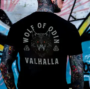 WOLF OF ODIN VALHALLA Print Men's T-Shirt, Top Menswear, Cotton Tee Shirt Casual Streetwear