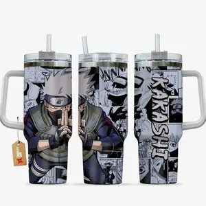 Kakashi Hatake Tumbler 40oz With Handle Stainless Steel Tumbler, Hidden Leaf Village Inspired Tumbler, The Copy Ninja Cup, Iced Coffee Tumbler, Gift for Otaku & Anime Fans