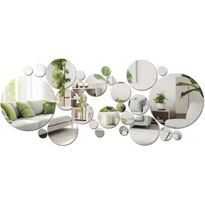 32 Pcs Acrylic Mirror Wall Stickers Removable Decal Set for Bathroom Bedroom Living Room Sofa TV Background Decor Circle Ceiling Mirrors in 6 Sizes 15cm 8cm 5.5cm 3.5cm 2.5cm 2.2cm