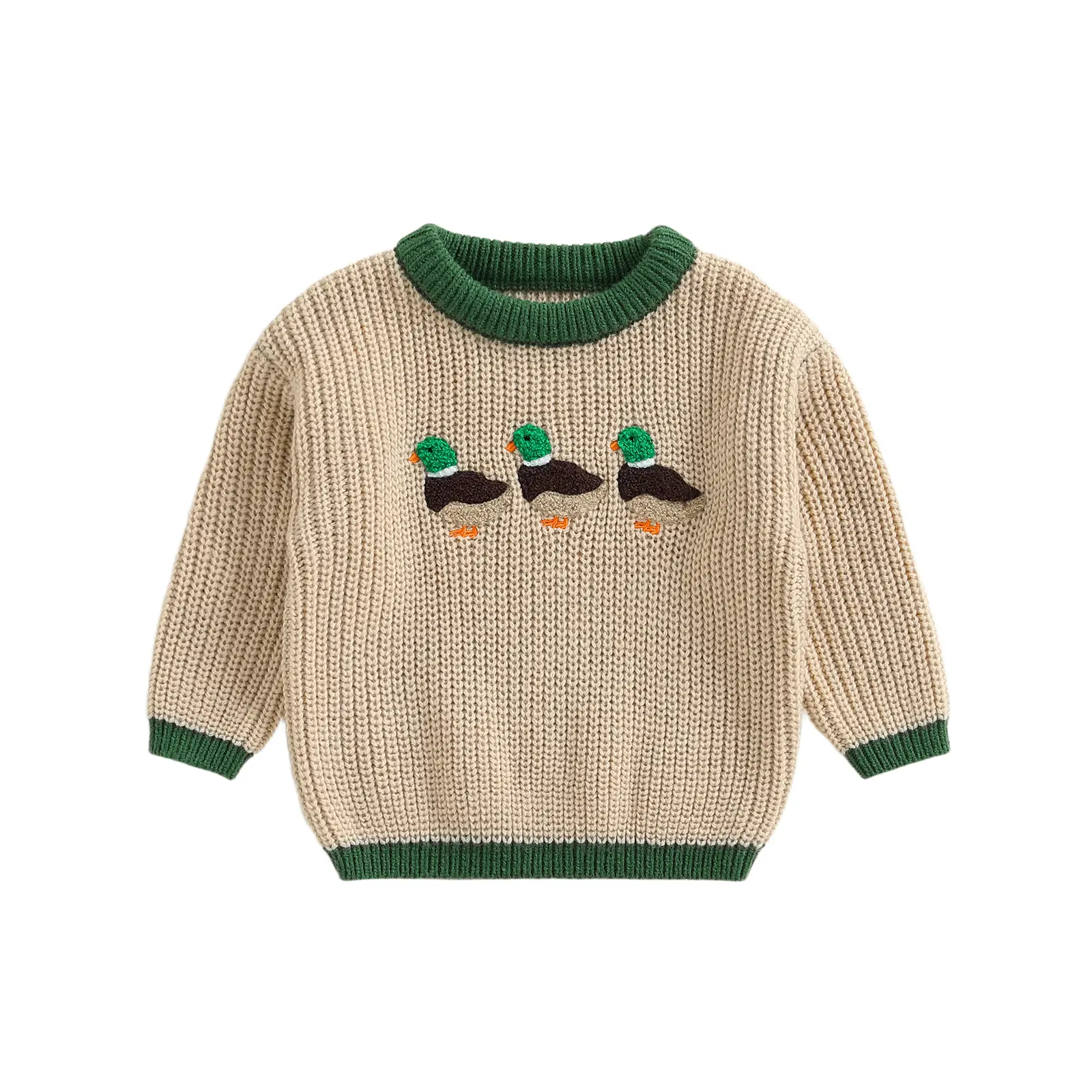 Toddler Baby Girls Boys Sweaters Mallard Duck Embroidery Long Sleeve Knit Sweatshirt Warm Winter Hunting Clothes