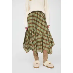 Olive Plaid Midi Skirt