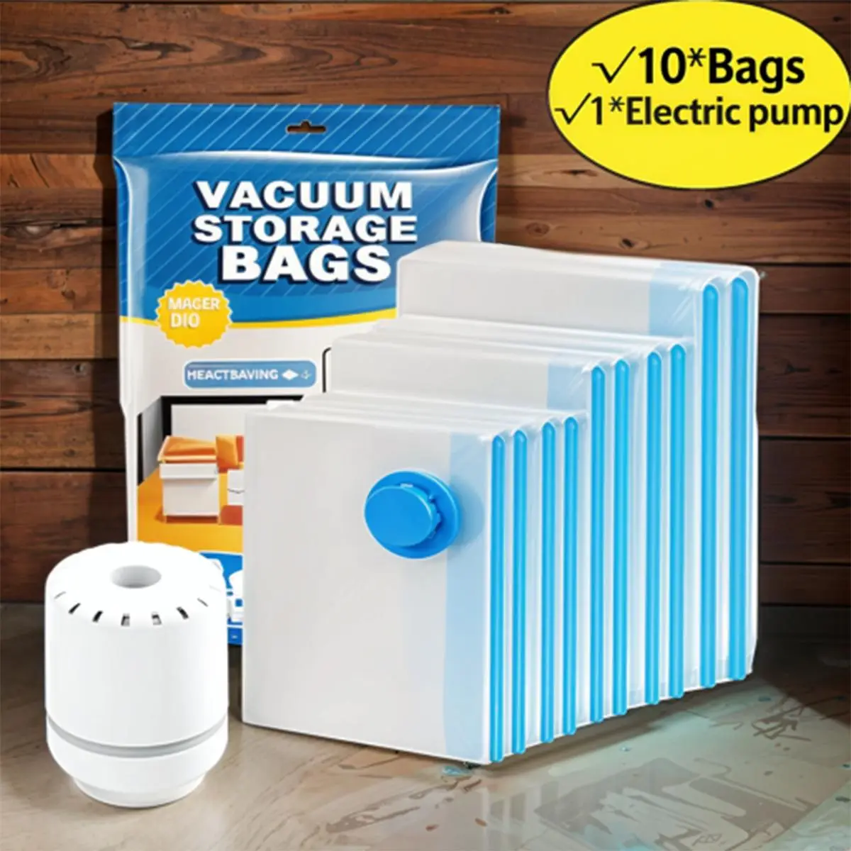 Summer Vacuum Storage Bag with Electric Pump, 10pcs Multi Size Vacuum Clothes Storage Bag & 1 Count Pump With/without 3 Counts Clothes Dustproof Orga