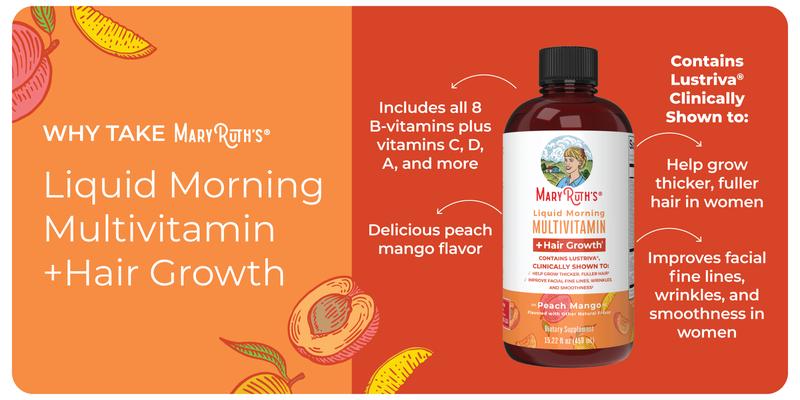 MaryRuth's Liquid Multivitamin + Hair Growth - Clinically Tested Lustriva for Thicker Hair in Women - Improve Facial Wrinkles - Vegan - 15.22 Fl Oz