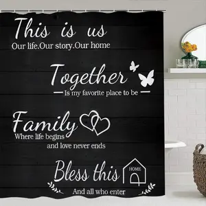 American Country Style Bath Curtain Set, Shower, Waterproof Bathroom Decor, Anti-Slip Mat Included, 3 Colors & 2 Sizes Available