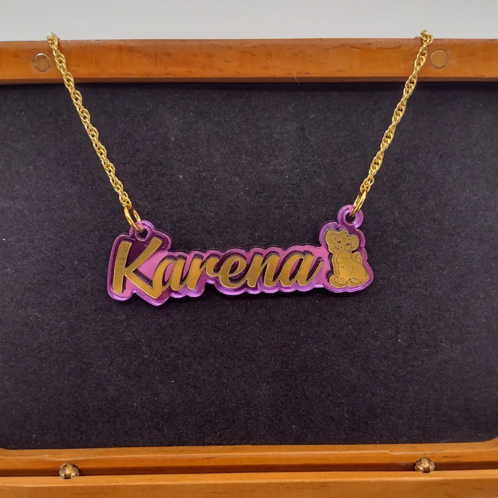 Custom Lioness Character Name Necklace – Personalized Nameplate Pendant with Background, Unique Animal Jewelry Gift for Girls, Teens, or Safari Lovers