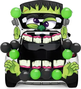 Trunk Or Treat Car Decorations Kit Halloween Decorations Outdoor Indoor Frankenstein Car Stickers, Haunted House SUV Trunk Archway Car Garage Lawn Balloons / Halloween Pumpkin Sticker Halloween Trunk Decoration Set Banner