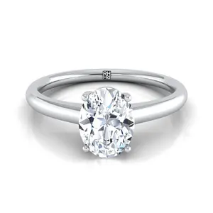 Contemporary Comfort Fit Flat Shank Solitaire Oval Engagement Ring Setting in Platinum