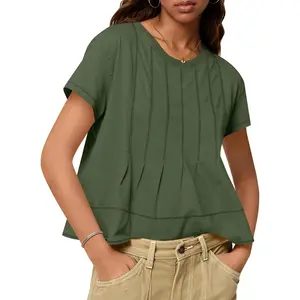 Tankaneo Womens Babydoll Tops Short Sleeve Peplum Pleated Summer T-Shirts Casual Loose Fit Flowy Tshirts 2026