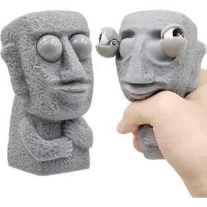 Easter Island Moai Squeeze Fidget Toy, Pop Out Eyes Stress Relief Squishy Toy For Adult Kid, 2 Color Options