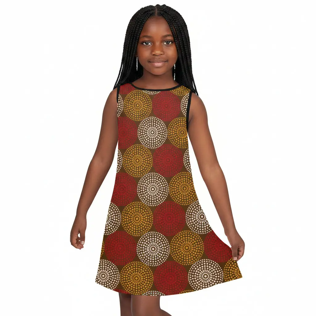 Maroon Ankara Wheel Pattern Sleeveless Dress