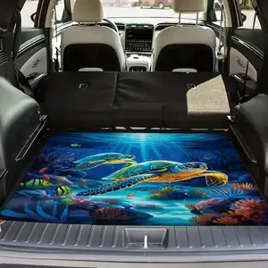 A Car Trunk Mat Featuring a 3D Ocean-Themed Design with Turtles And Fish, Made from Materials. It'S Easy to Clean And Helps Keep The Interior Organized, Car Interior Accessories