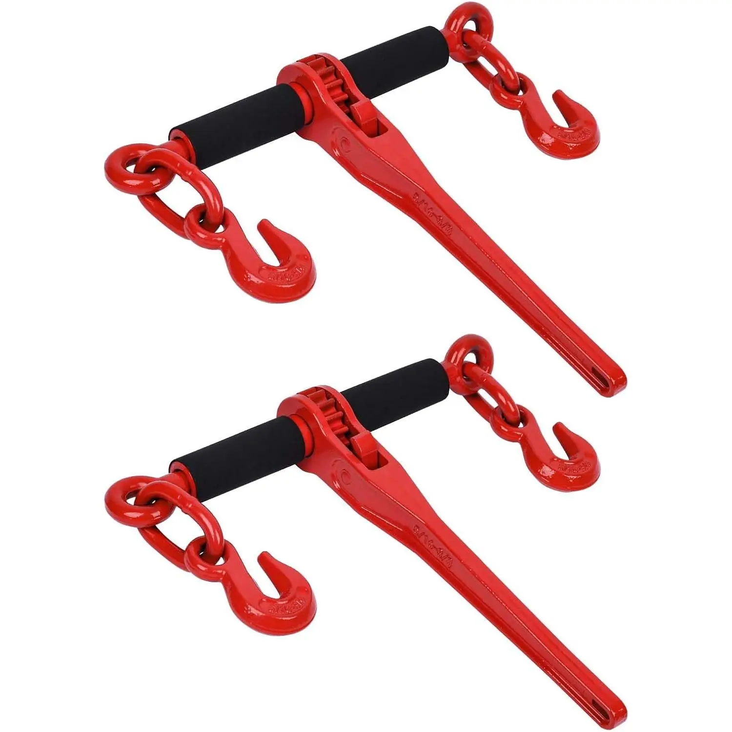 Chain Binders Ratcheting 5/16-3/8 with Grab Hooks 5,400 LBS Secure Working Load, Adjustable Length Heavy Duty Ratchet Binders for Grade 70-80 Chains, Towing, Tie Down, Hauling, 2 Pack