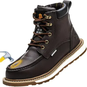 Steel  Boots For Men-6" Leather Moc  Winter Warm Work Boots Mens Steel  Shoes Indestructible Non Slip Resistant Construction Safety Boot
