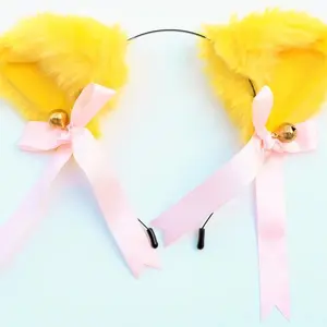 Cat ears Kitty Headwear Yellow Furry Animal Headband Costume Bow Bells