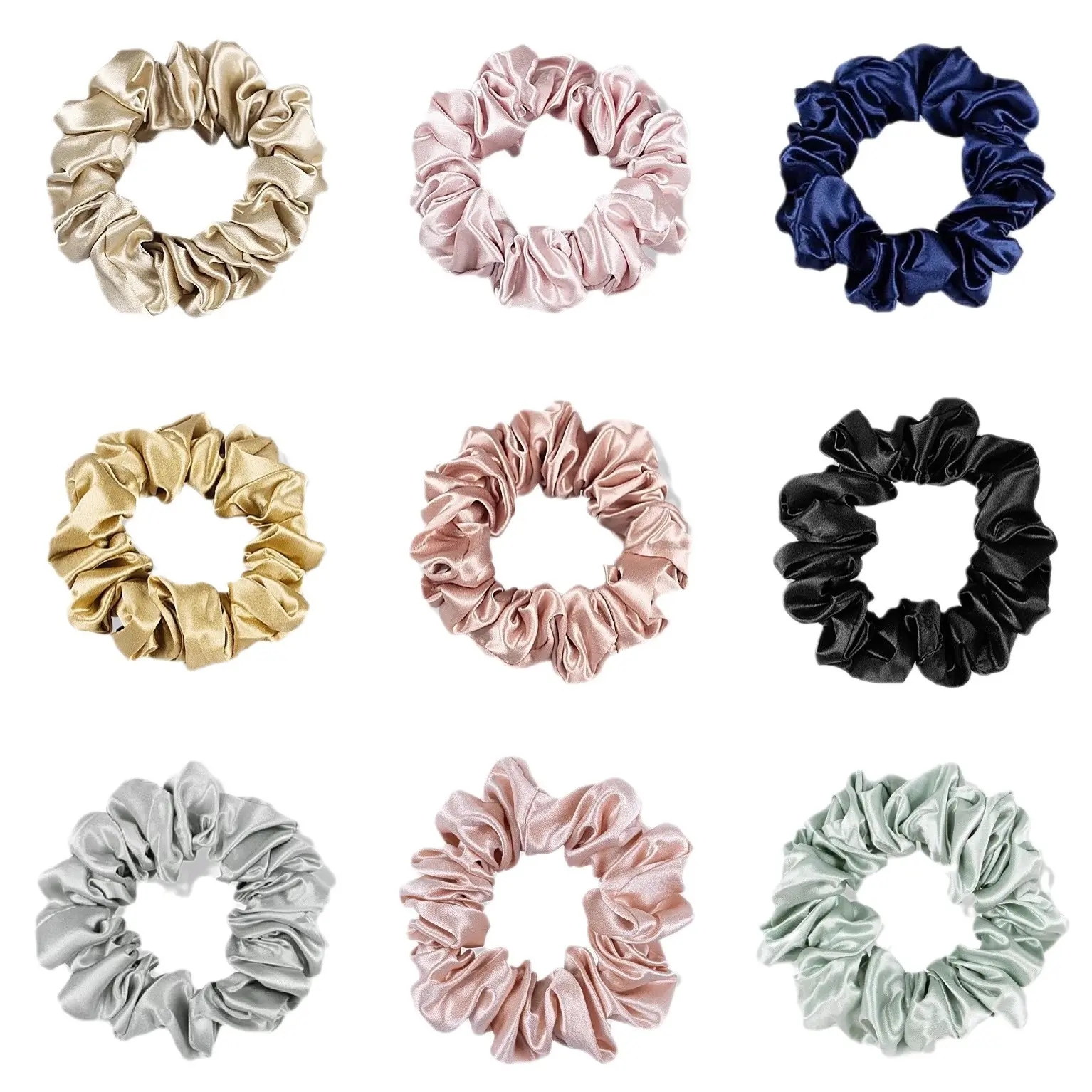 Women's Fashion Silky Satin Scrunchies Set - Female, Neutral & Pastel Solids, No-Crease, Gentle Elastic, Daily & Athletic Workout Hair Bands (Caramel Marble 3cm, Copper, Light Coffee 3cm), Everyday, Ponytails, Silky Satin Silk