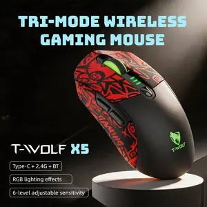 Tri-Mode Wireless Gaming Mouse, RGB Gaming Mouse with Bluetooth 5.0/2.4GHz/USB-C, 12800 DPI Adjustable, 1000Hz Polling Rate, 6 Programmable Buttons, Rechargeable Ergonomic Mouse for PC Laptop Gaming