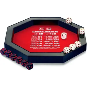 Farkel Game Set with Deluxe Dice Rolling Tray, Built-in Dice-Collection Channel, 2 Sets of Dice, 40-Sheet Scorepad, Classic Family Game