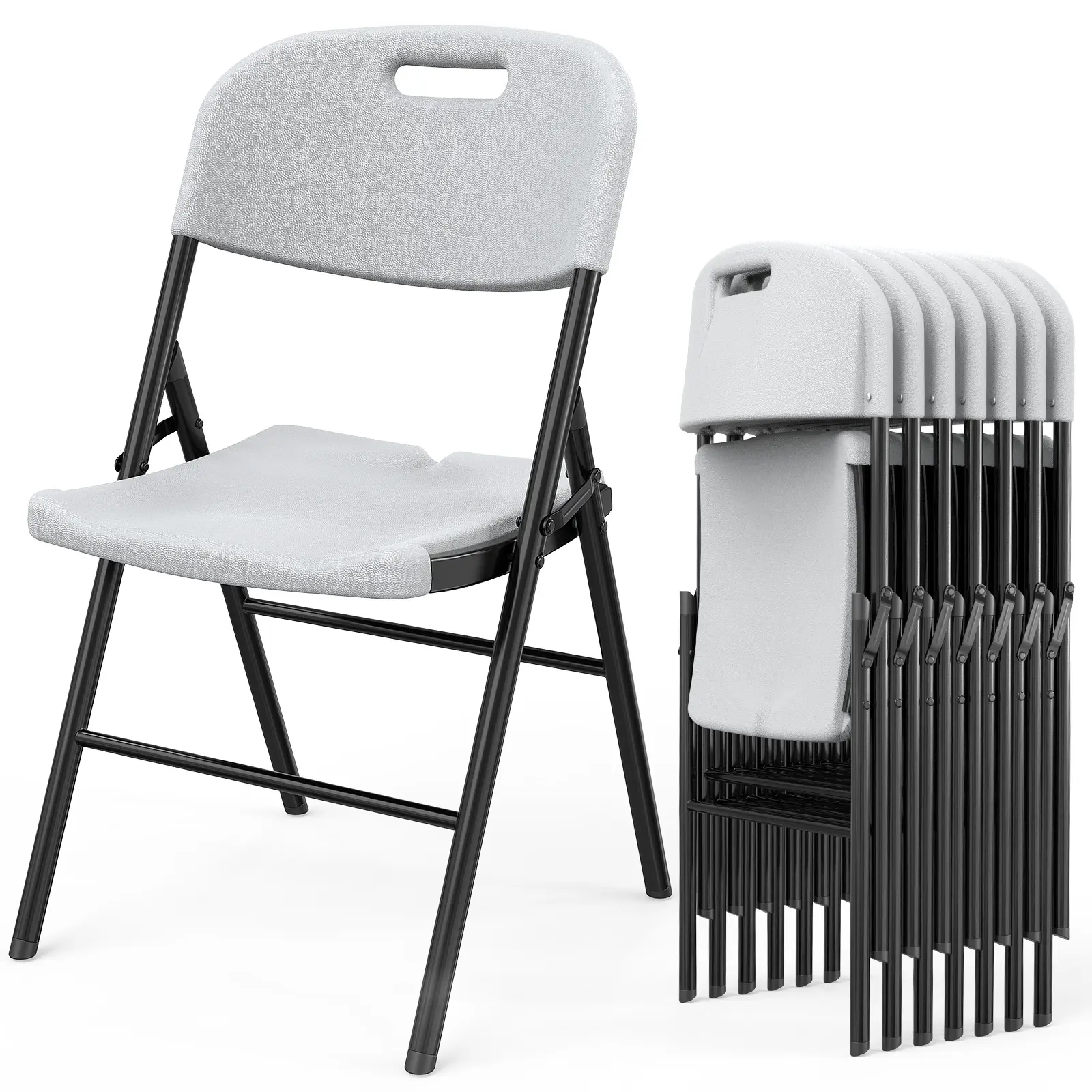 6-Pack White Plastic Folding Chairs – Blow-Molded Curved Back Seat Design for Indoor & Outdoor Courtyard Seating