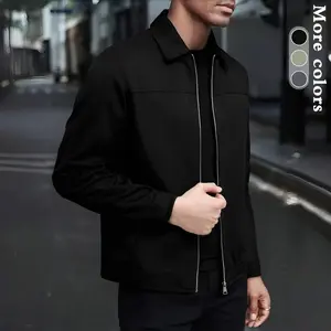 Men's lightweight casual jacket with zipper closure - lapel design, simple, elegant and versatile solid color coat, light business style, suitable for daily wear, office, business travel and formal occasions - suitable for spring and autumn