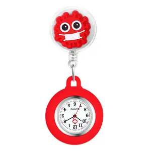 Retractable Nurse Watch – Quartz Analog Fob Pocket Watch with Clear Digital Markers, Red Alloy Case & Stretchable Pull Cord – Durable Silicone Medical Work Watch, Unisex