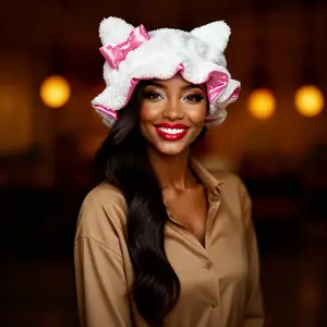 Luxury Satin Silk Teddy Bonnet with Cute Ears for Women – Heatless Hair Care & Daily Hair Protection, Soft Satin Lining, Scottish Style Sleep Cap