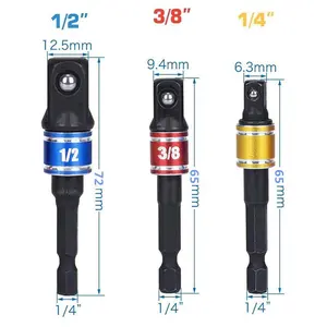 Universal Socket Adapter Set 3PCS, 1/4" 3/8" 1/2" Hex Shank Impact Socket Wrench Adapter for Power Drill, Impact Driver, Ratchet & Nut Driver Tool