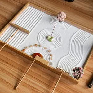 Zen Garden Rake Accessories - Miniature Tabletop Zen Garden Kits Tools w/Bamboo Rakes Holder Japanese Meditation Rock Sand Garden Kits Set for Birthday Zen Gifts Zen Room Decor