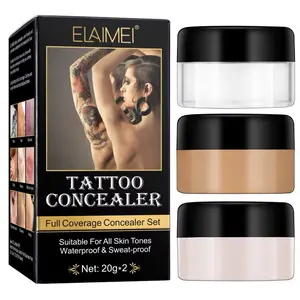 Tattoo Concealer 3-in-1 Full Coverage Concealer Set - Waterproof Makeup for Scars & Blemishes, Suitable for All Skin Tones, 20g - Cream