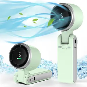 3-in-1 Portable Handheld Turbo Fan, 5-Speed High-Velocity Cooling, 3600mAh Battery, Digital Display, Foldable USB/Type-C Rechargeable for Camping Travel, Adjustable Cooling Fan