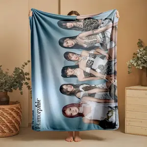 1 piece STAYC Metamorphic album promotional photos themed flannel blanket - Super soft flannel blanket in modern style, suitable for sofas and beds, all-season use, digitally printed pattern, 100% polyester material, machine washable, suitable for