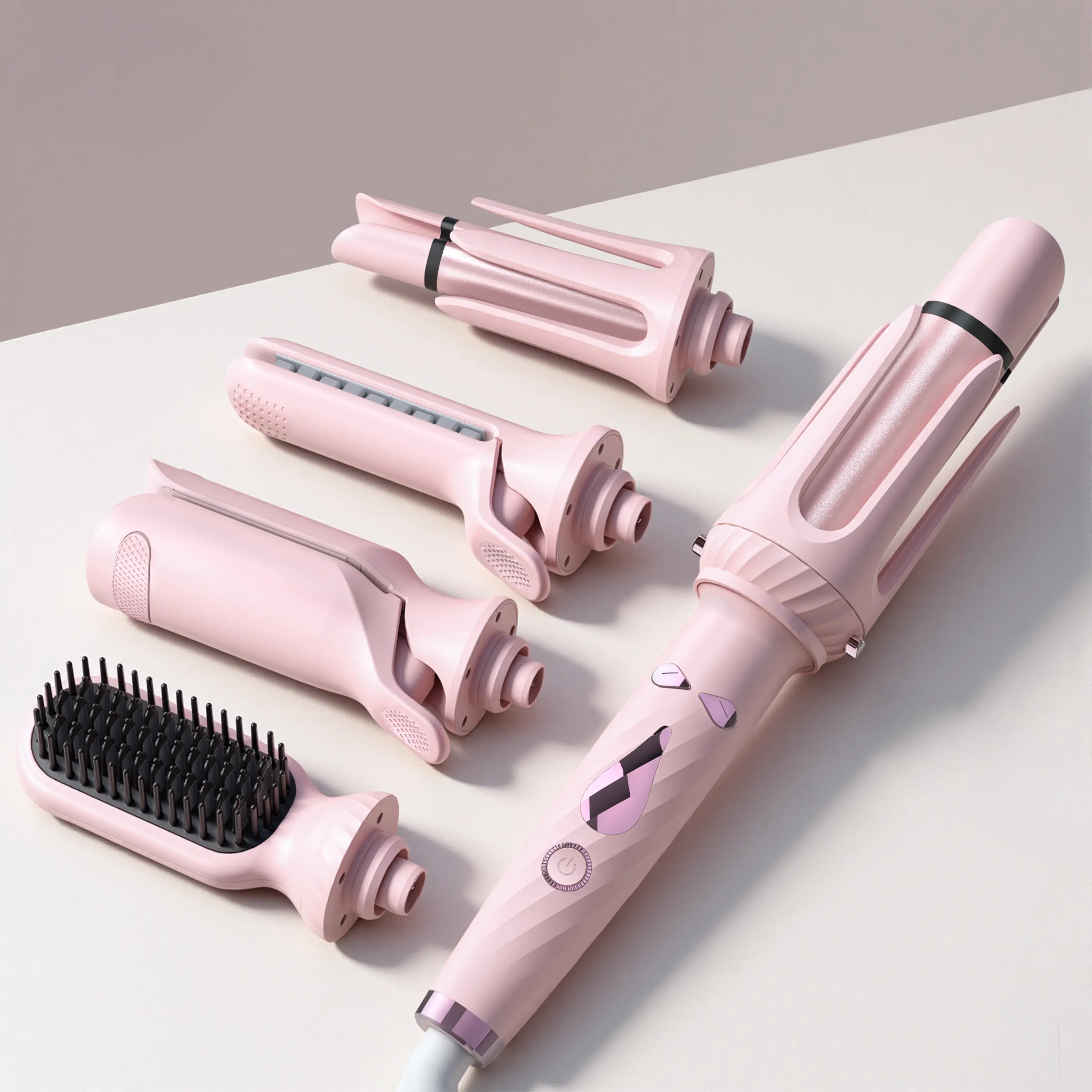 5-in-1 Automatic Rotating Curling Iron Set, Negative Ion Hair Styler for Easy Curls, Beach Waves & Straight Looks, Fast Heating, Beginner-Friendly Anti-Scald Design