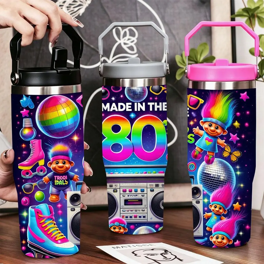 80's Retro Trolls Disco Balls Stainless Steel Tumbler with Lid & Straw, Drinkware Gear, 40oz-30oz-22oz-20oz-12oz Double Wall Vacuum Insulated Leak-Proof BPA-Free Travel Mug for Gym, Office