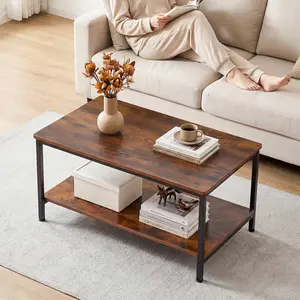 31.5" Modern 2-Tier Coffee Table with Open Storage Shelf & Industrial Metal Frame (132 lbs Capacity)
